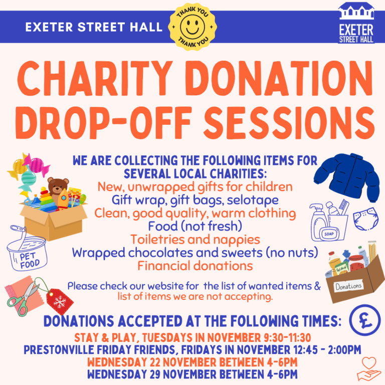 Charity Donation Dropoff Sessions Exeter Street Hall