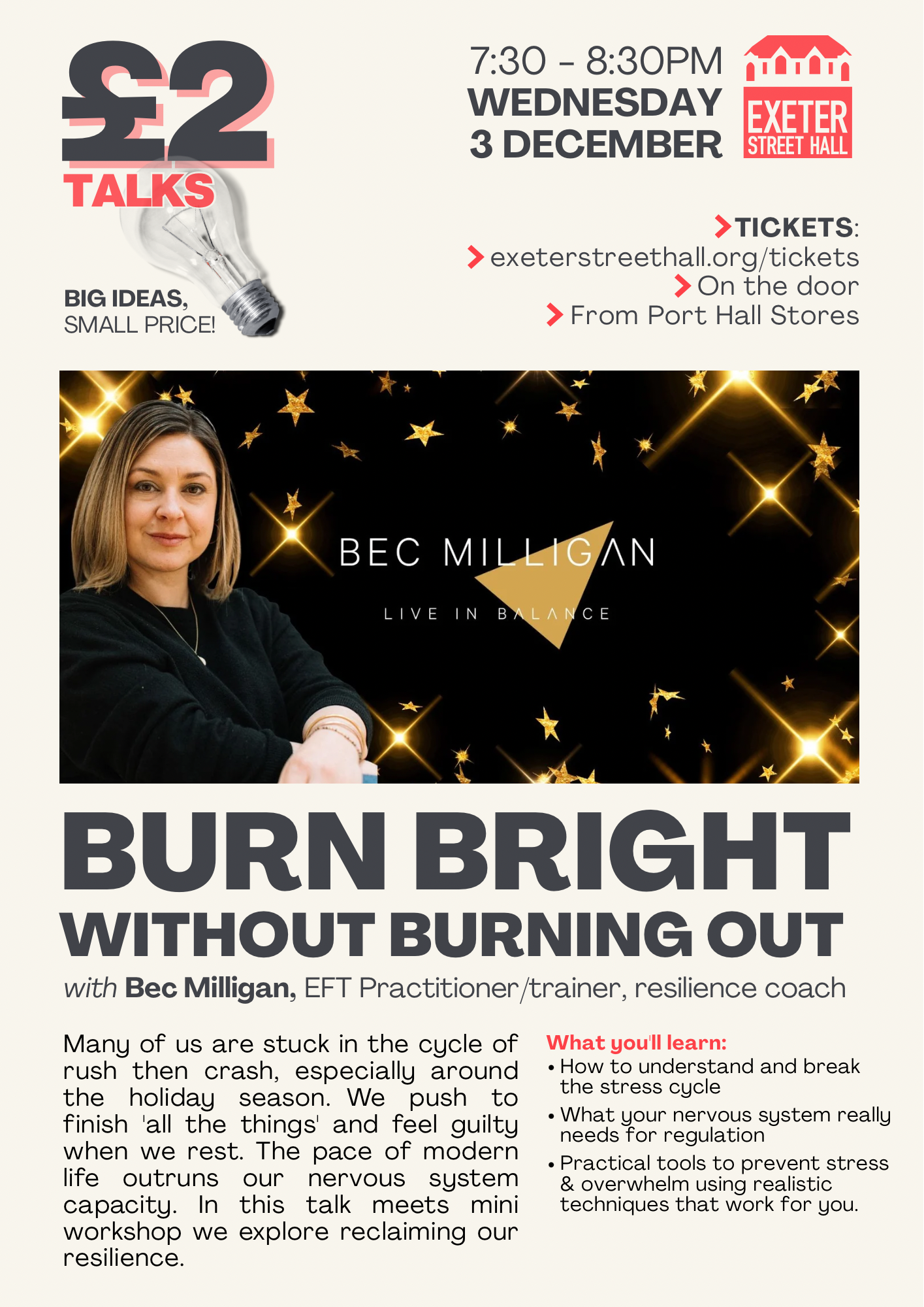£2 Talk Series - Burn Bright without Burning Out with Bec Milligan
